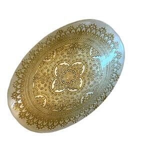 Artistic Accents Mandala Turkish Gold Lace Glass Oval Serving Bowl 12.5in New